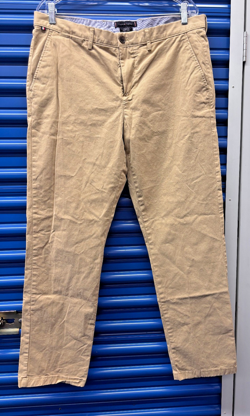 Chino Pants Tommy Hilfiger Straight Fit Khaki Beige Men 34x32 Cotton Stretch